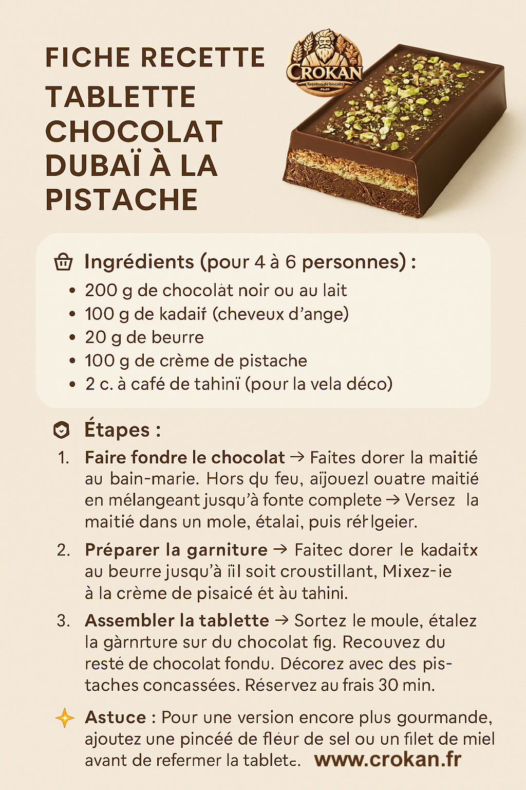 fiche recette chocolat dubai