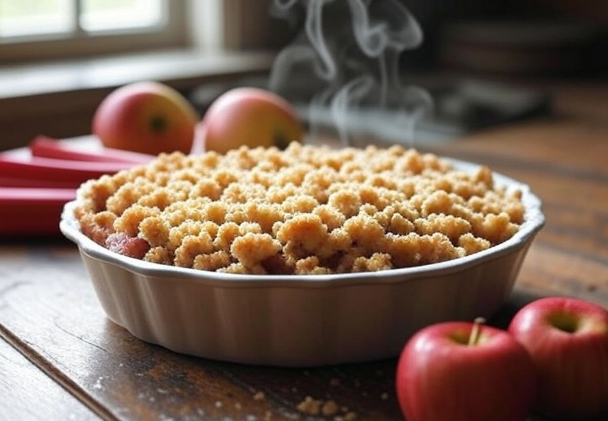 Recette de crumble à la rhubarbe et aux pommes un dessert gourmand et acidulé