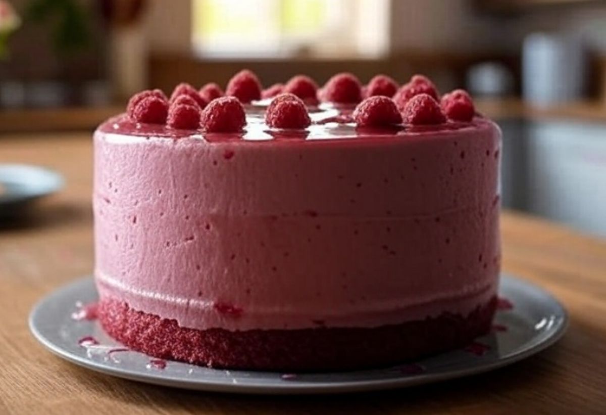 gâteau moelleux aux framboises congelées