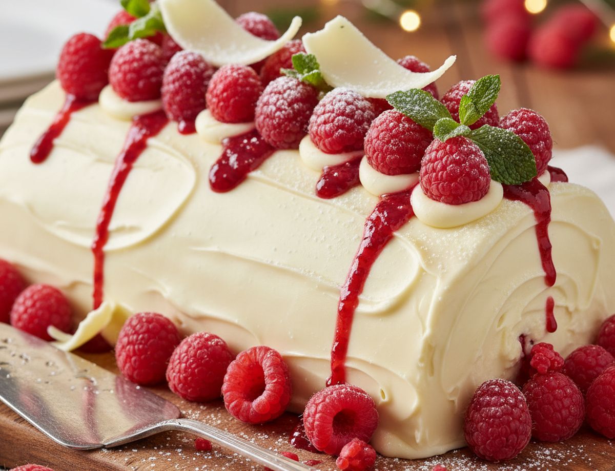 bûche chocolat blanc framboise