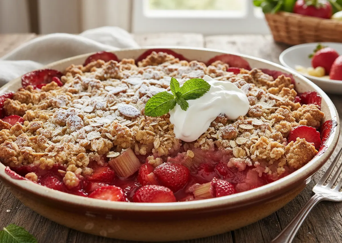 Crumble rhubarbe et fraises recette facile et croquante à réaliser chez soi